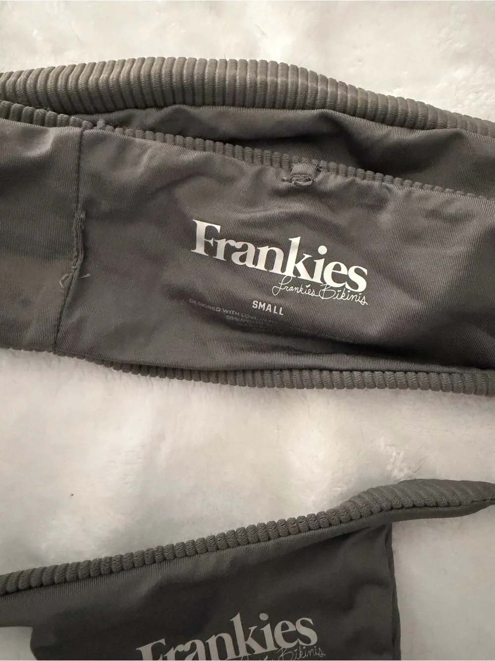 Frankie's Bikinis Ribbed Bandeau Bikini Set in Dark Grey